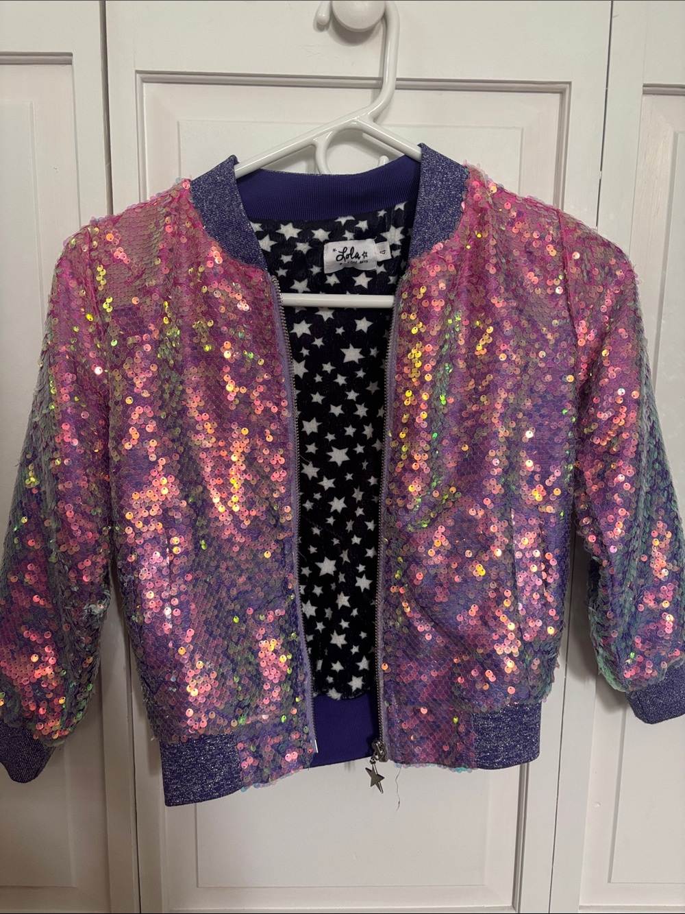 Lola + The Boys Pink & Purple Sequin Bomber Jacket